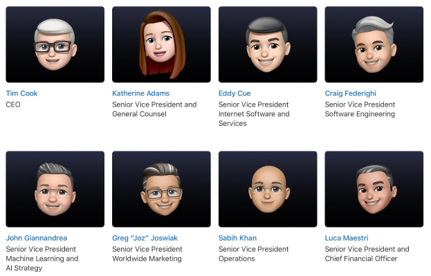 Eine Gruppe animierter Personen mit verschiedenen Gesichtsausdrücken und dem Text "Leitender Rechtsberater und General Counsel".