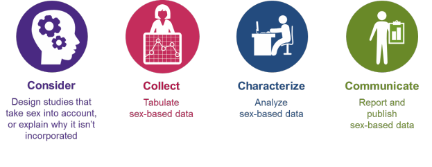 Ein Kreisdiagramm mit vier Icons in Blau, Grün und Gelb, die jeweils einen anderen Datentyp darstellen, umgeben von fettgedrucktem Text, der die Datenanalyse erklärt.