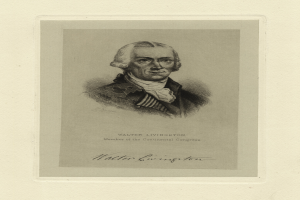 Ein Schwarz-Weiß-Porträt von Walter Livingston, einem Mann im Anzug mit ernstem Gesichtsausdruck, mit Text am unteren Bildrand.