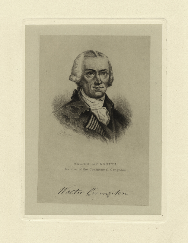 Ein Schwarz-Weiß-Porträt von Walter Livingston, einem Mann im Anzug mit ernstem Gesichtsausdruck, mit Text am unteren Bildrand.