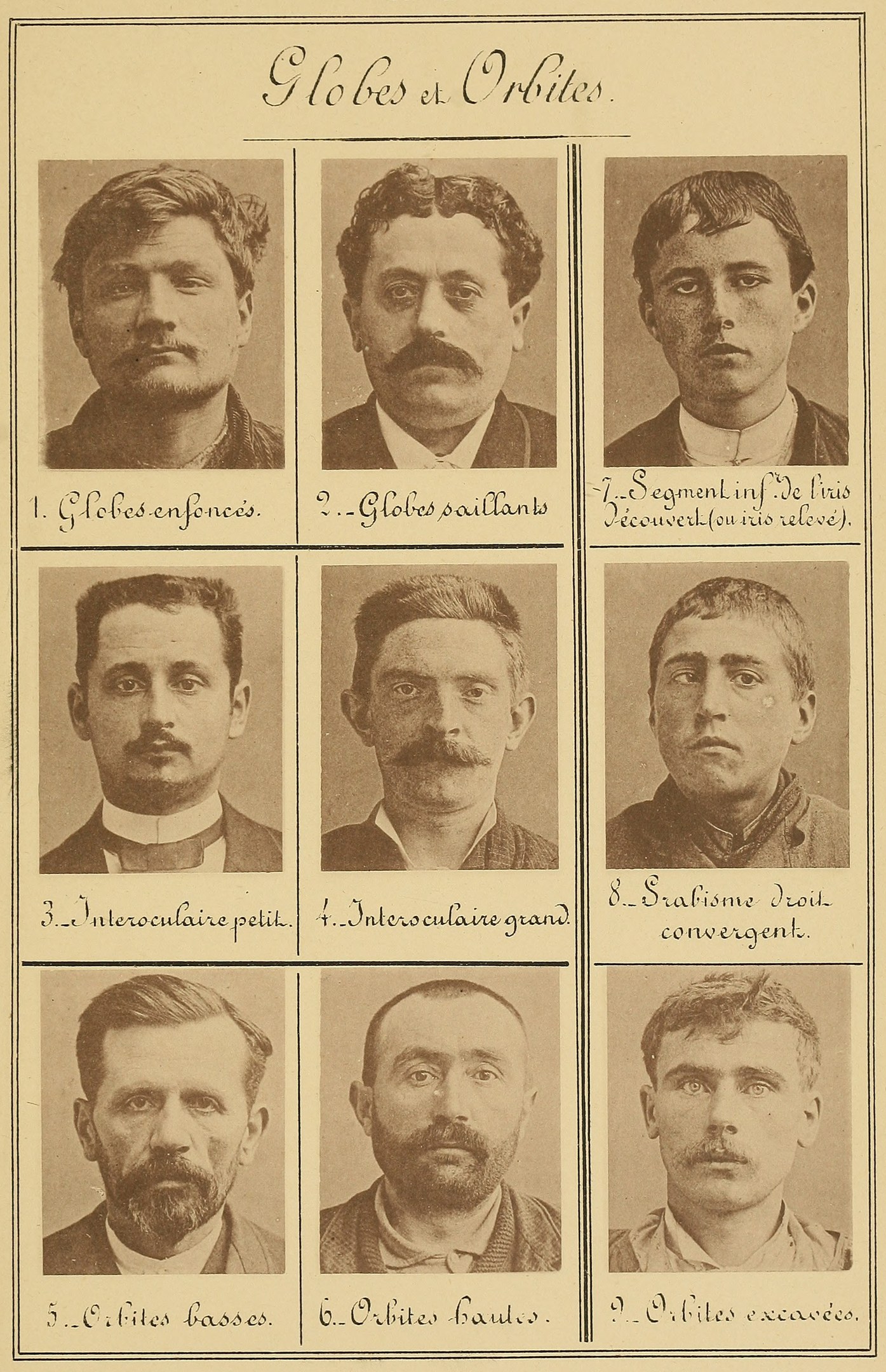 Schwarzes und weißes Foto einer Gruppe von schnurrbärtigen Männern mit verschiedenen Gesichtsausdrücken, begleitet von Text.