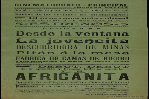 Eine vintage-Movie-Werbung mit schwarzem Hintergrund, weißer Schrift und einem weißen Rand, die ein gedämpftes Farbschema aus Blauen und Grautönen verwendet.