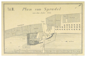 Ein Plakat mit einem Stadtplan von Spruidel, Deutschland, und begleitendem Text, der weitere Details zur Stadt enthält.