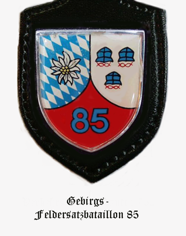 Ein Abzeichen mit der Nummer 85, dem Logo der bayerischen Fußballmannschaft und deutscher Text darunter.