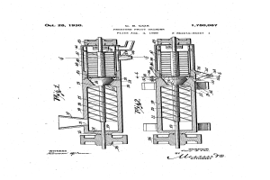 Eine technische Zeichnung einer hydraulischen Pumpe mit dem Text "US Patent 1,780,077" und "Patent für eine hydraulische Pumpe" auf einem weißen Hintergrund.