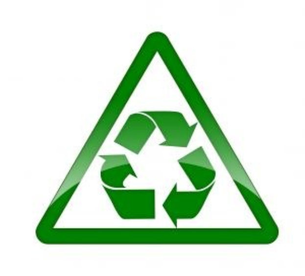 Grüne Dreieck mit weißem Hintergrund, das ein zentriertes Recycling-Symbol enthält.