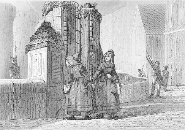 Schwarze Und Weiße Gravur Von Zwei Frauen, Die Vor Einem Gebäude Stehen, Mit Einigen Anderen Menschen Im Hintergrund Und Text, Der 'Victorianische Frauen In Der Stadt London' Liest.