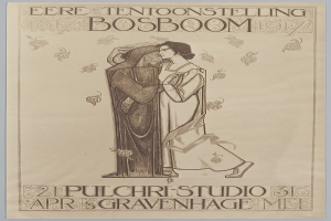 Ein Konzertplakat, das einen Mann im Anzug und eine Frau in einer Schürze zeigt, die nebeneinander stehen und beide ernst aussehen, mit Text, der das Ereignis beschreibt.