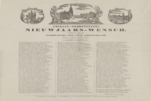 Schwarze-Weiß-Zeitung mit einer Stadtfotografie, Text und Bildern, die historische Stadtansichten zeigen.
