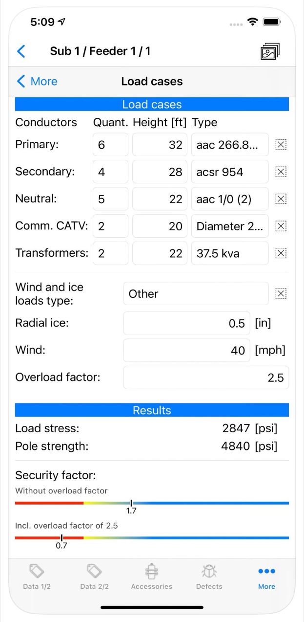 Ein Handy-Bildschirm mit einer Lastmanagement-App und Text und Zahlen.