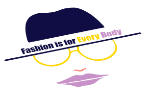 Logo mit stilisiertem Gesicht und dem Text "Fashion is for Every Body" darunter, das für Mode für jeden Körper wirbt.