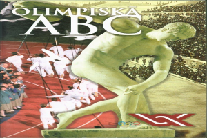 Plakat für die Olympischen Spiele 1948 in London mit einer zentralen Statue umgeben von Menschen mit Seilen und Textbeschreibung des Ereignisses.