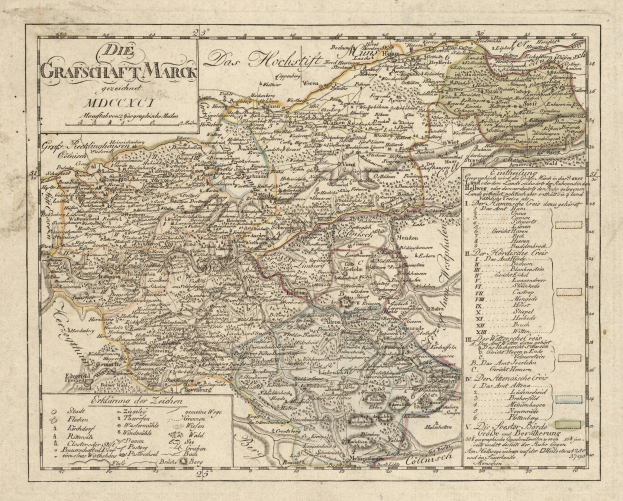Ein detailliertes Vintage-Karte von München, Deutschland, mit Straßen, Parks, Flüssen und Sehenswürdigkeiten mit einem dekorativen Rand in Blau-, Grün- und Gelbtönen.