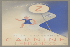 Eine Person in einem hellgelben Kleid lächelt in der Mitte eines Karnevalplakats, umgeben von fetter schwarzer Schrift, die "Karneval" lautet.